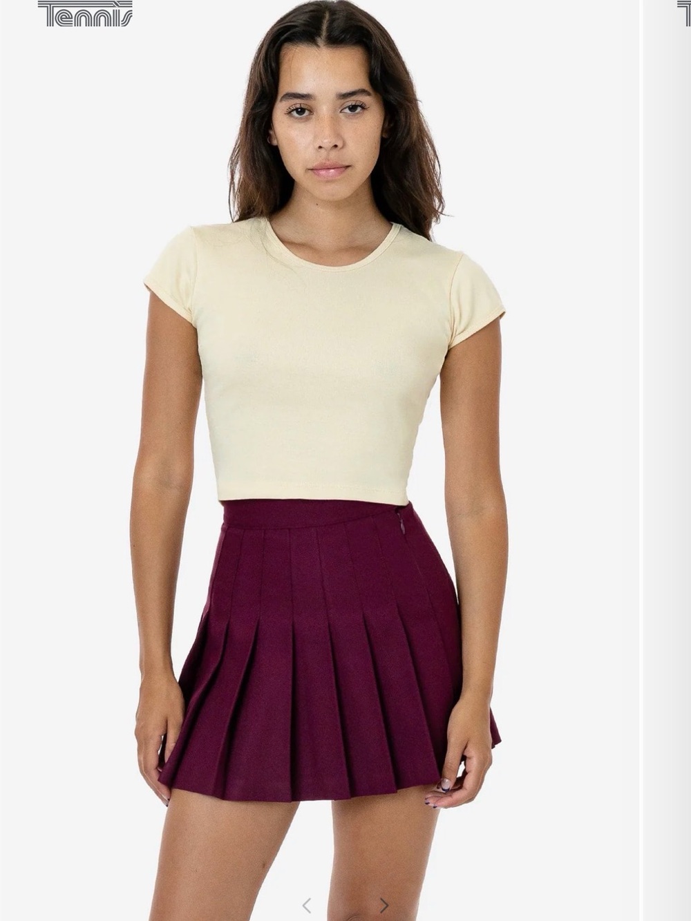 Los Angeles Apparel Pleated Skater Mini Skirt in Wine